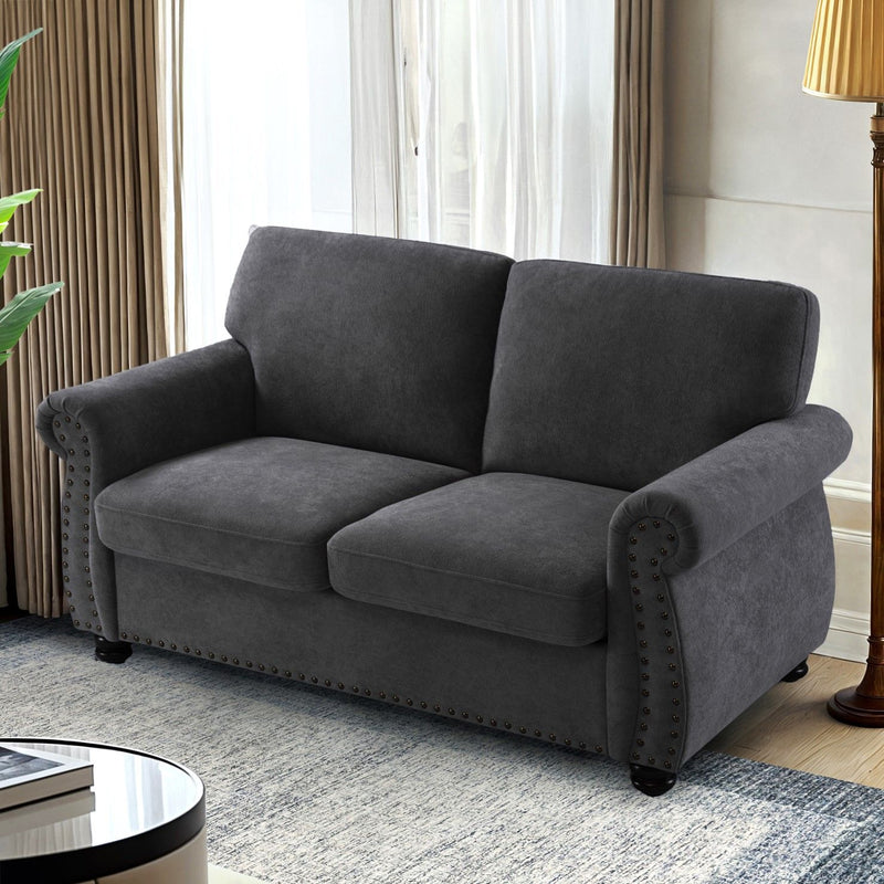 Soft Loveseat, Upholstered 2 Seater Couch, Loose Back Cushions And Turned Legs