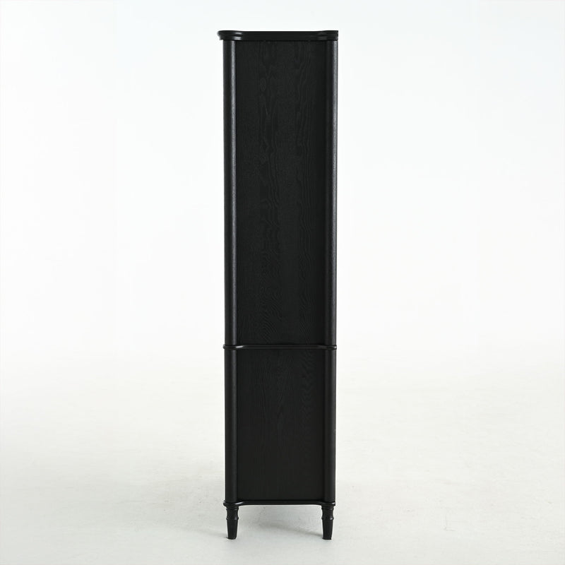 Vintage Display Cabinet With Double Glass Doors, Traditional Style For Collectibles, Ash Wood Veneer, 73.25" Tall - Black / Natural
