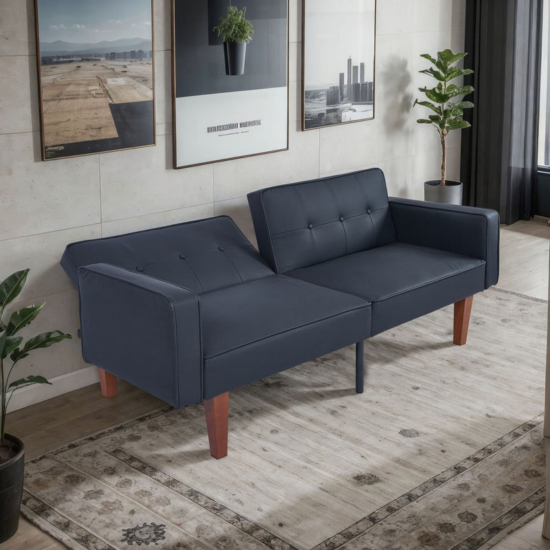 Convertible Futon Sofa Bed With Adjustable Split Back, Twin Size Sleeper Couch - Black
