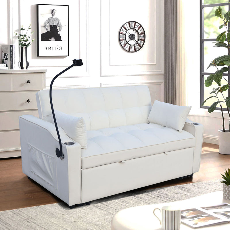 Modern Loveseat With Pullout Bed, Adjustable Reclining Backrest