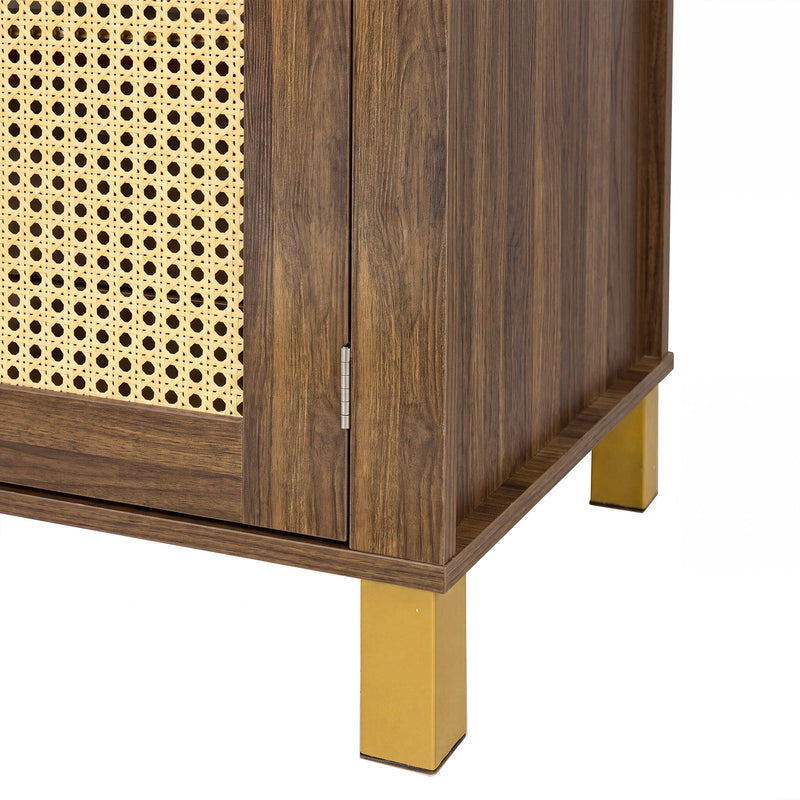 Tall Arched Cabinet With Rattan Doors & Adjustable Shelves