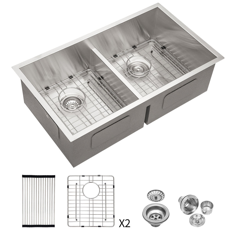 Modern Double Bowl Undermount Kitchen Sink 50 / 50 Design Stainless Steel