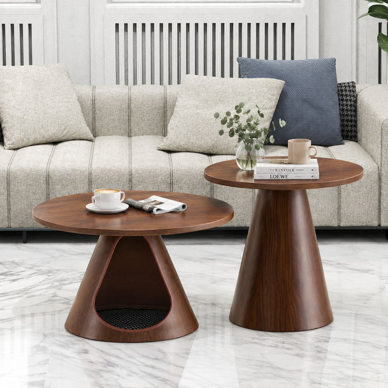 Nesting Coffee Table With Integrated Cat Cave Bed (Set of 2) - Walnut