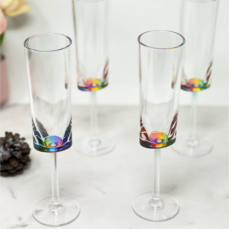 Halo - Oval Unbreakable Plastic Champagne Flutes Acrylic Wedding Glasses, 4Oz Capacity (Set of 4) - Clear