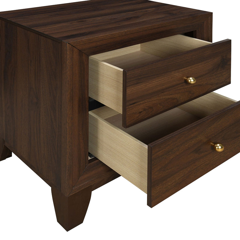 Anza - 2 Drawer Nightstand Bedside Table With Smooth Storage - Walnut