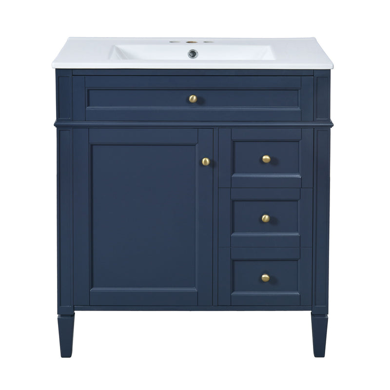 Bathroom Vanity With Top Sink, 2 Doors And 3 Drawers, Freestanding Set With Mirror Cabinet