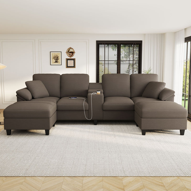 Modern U-Shaped Sectional Sofa With Storage Ottomans