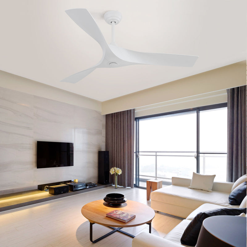 52" Ceiling Fan With Remote Control, Quiet Reversible DC Motor, For Indoor Outdoor Use - White