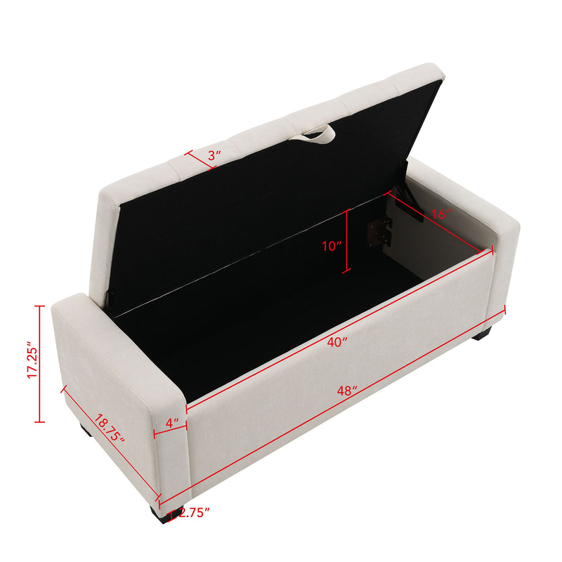 Upholstered Storage Ottoman Bench With Button Tufting And Safety Hinge