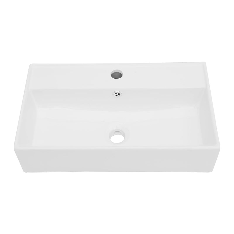 Modern Ceramic Rectangular Wall Mounted Bathroom Sink With Faucet Hole & Overflow