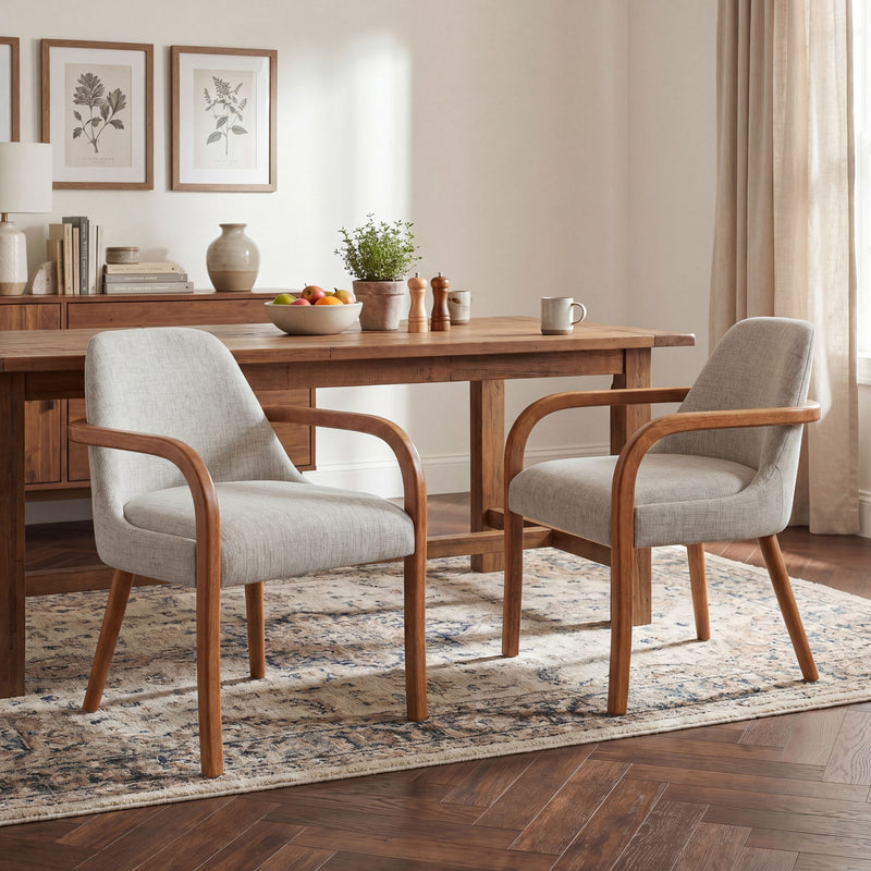 Dining Indoor Upholstered Armchairs (Set of 2) - Beige / Light Oak
