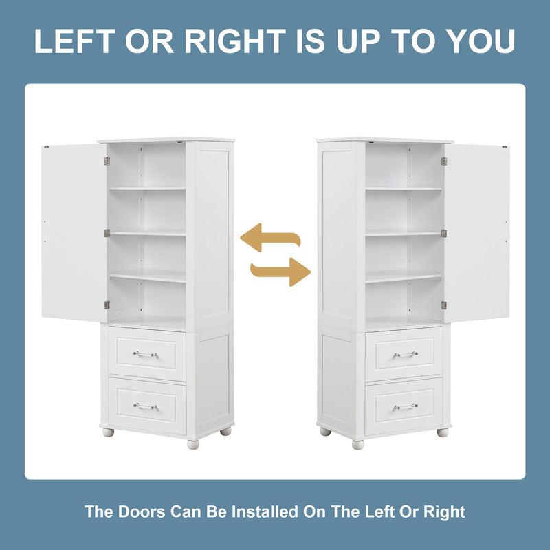 Tall Freestanding Bathroom Storage Cabinet With 2 Drawers And Adjustable Shelf