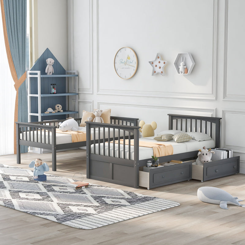 Mystrene - Twin Over Twin Bunk Bed With Drawers, Convertible Beds