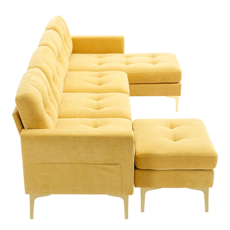 Modern L - Shape Convertible Sectional Sofa With Movable Ottoman