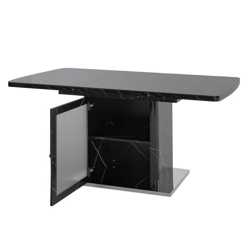 Modern Rectangle Dining Table With Stretchable Top, Storage Cabinet