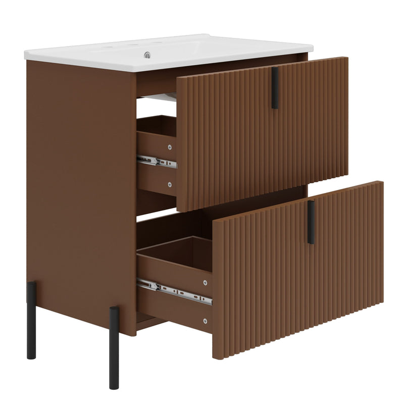 Fluted Bathroom Vanity With Ceramic Sink, Freestanding Design
