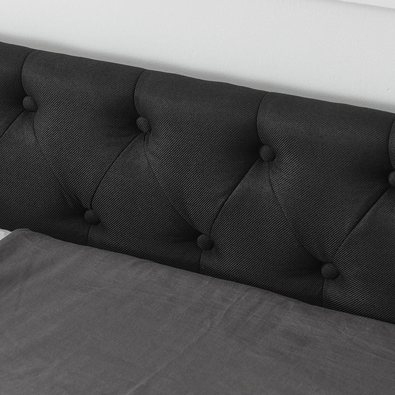 Upholstered Tufted Daybed With 2 Drawers, Waved Arms