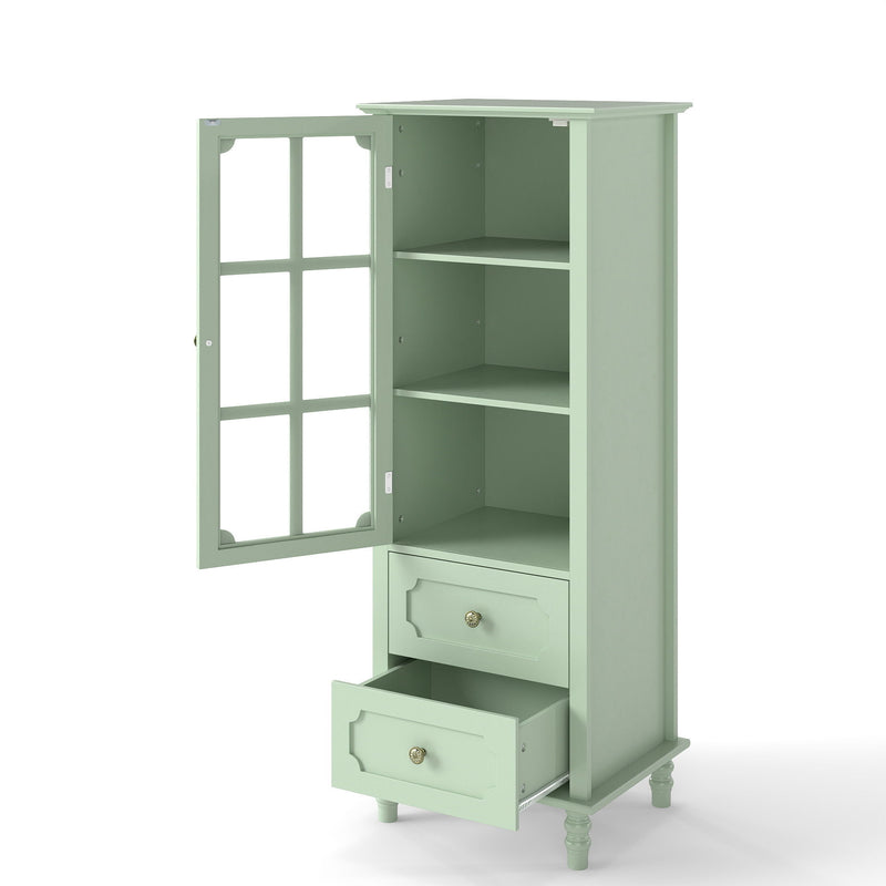 Minimalism Buffet Cabinet With Glass Doors And Double Drawer