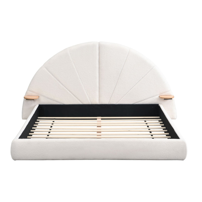 Queen Arched Bed With Small Table, Floor Standing Design - Beige