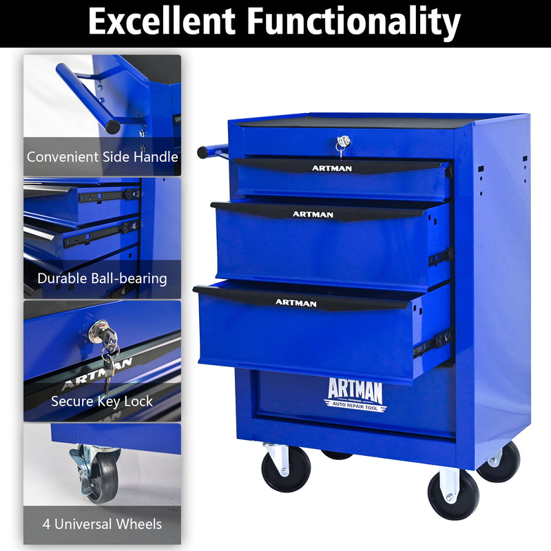 Rolling Metal Tool Chest With Drawers, Steel Storage Cabinet With Ball Bearing Slides