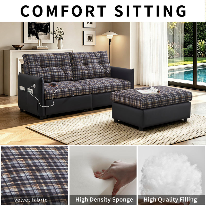 Sleeper Sofa, Expandable Sectional With Ottoman For Living Room - Black