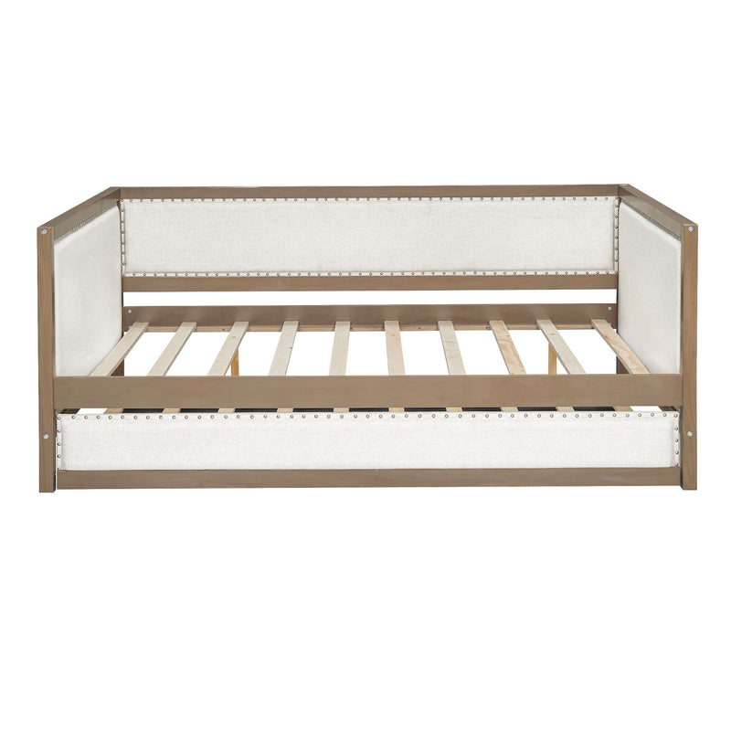 Full Size Daybed With Trundle And Nailhead Decoration - Wood