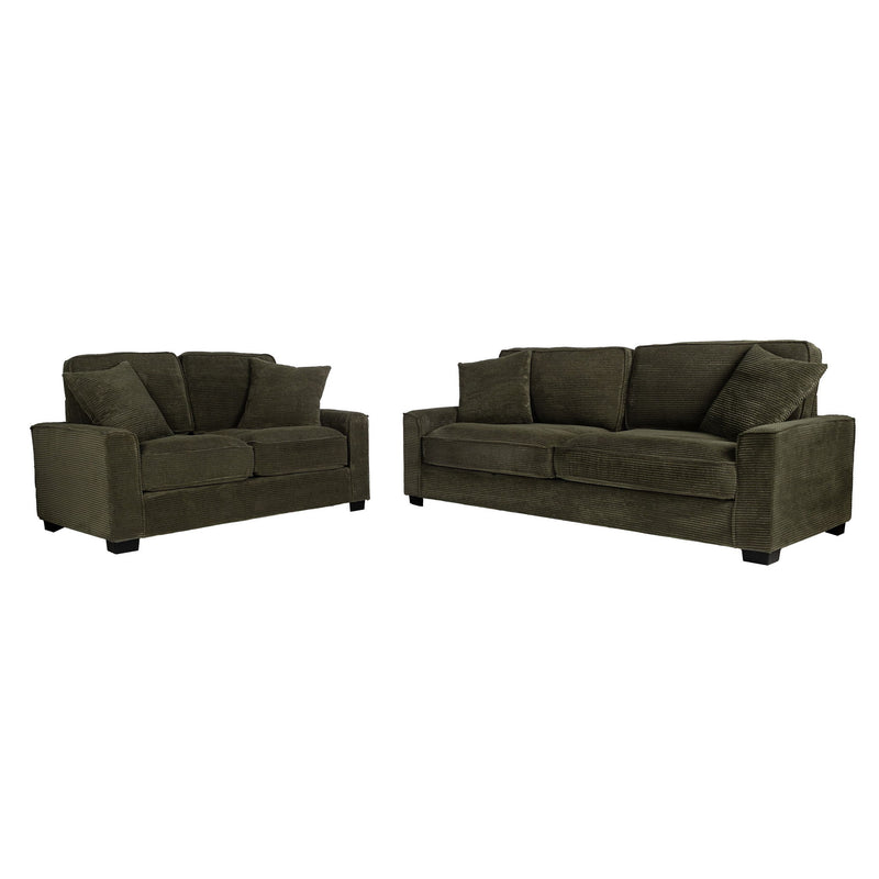 Sofa & Loveseat 2 Piece Set With Accent Pillows - Forest Green
