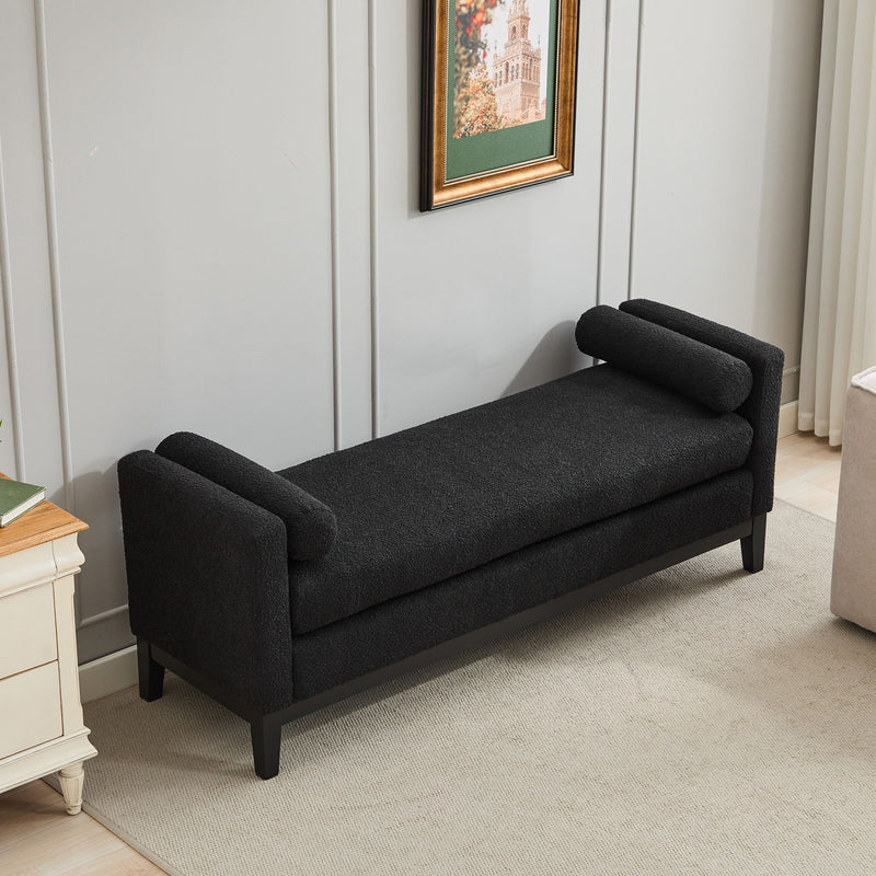 Upholstered End Of Bed Bench With Arms, 2 Bolsters For Bedroom - Black
