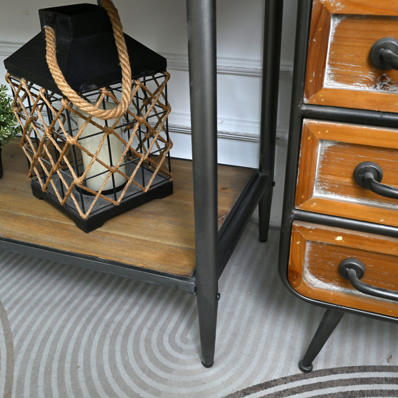 Accent Storage Console Table With Open Shelf And 3 Drawers For Living Room - Natural Wood / Brown