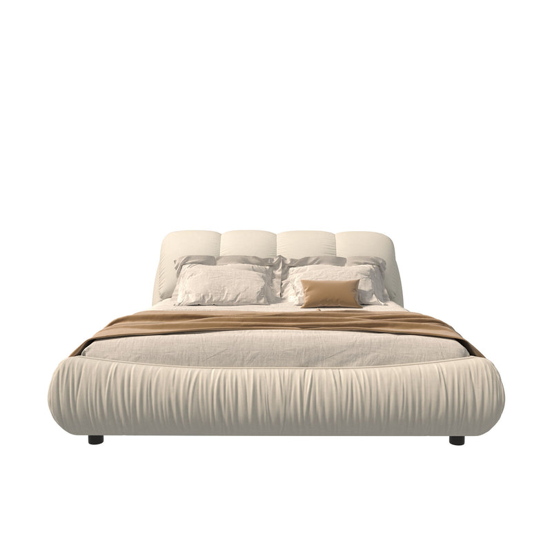 Luxury Upholstered Platform Bed With Oversized Padded Backrest And Solid Wood Frame
