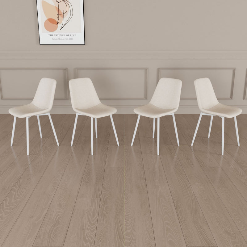 Modern Kitchen Dining Chairs (Set of 4) With Linen Padding And Sturdy Metal Legs - Beige