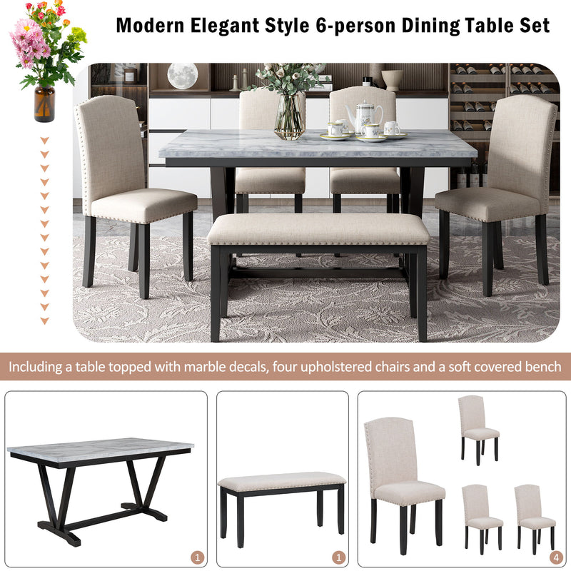 6 Piece Dining Set With V - Legs - White