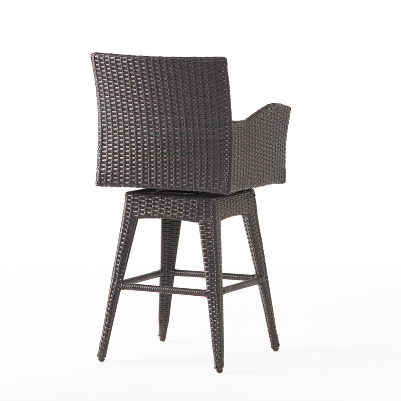Outdoor Modern Rattan Swivel Barstool With Tapered Legs - Beige / Multibrown