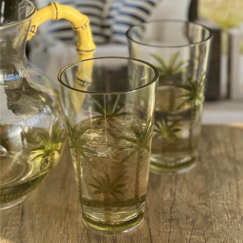 Palm Tree Design Acrylic Hi Ball Glasses Plastic, Bpa Free (Set of 4), 20Oz - Clear