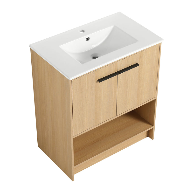 Modern Bathroom Vanity With Ceramic Sink, Freestanding Cabinet, Soft Closing Doors