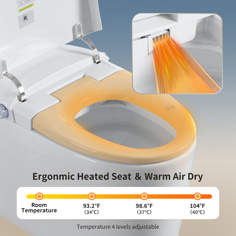 Tankless Smart Toilet With Bidet Built In, 1 Piece, Auto Flush, Auto Open / Close, Heated Seat, Bubble Wash, Warm Water And Dry, Adjustable Temp, Remote Control Side Know - White