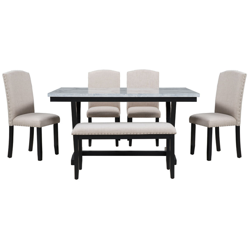 6 Piece Dining Set With V - Legs - White