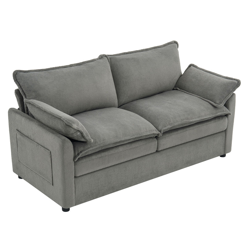 Modern Loveseat Sofa, Upholstered Couch With Side Storage Pockets