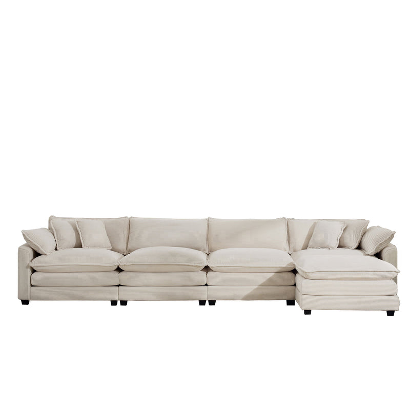 Modern Oversized Modular Cushion Sofa With Ottoman, Low Back, Deep Seating Sofa Set