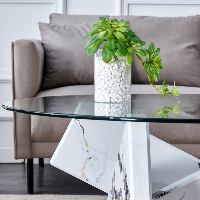 Modern Round Glass Coffee Table With Tempered Glass