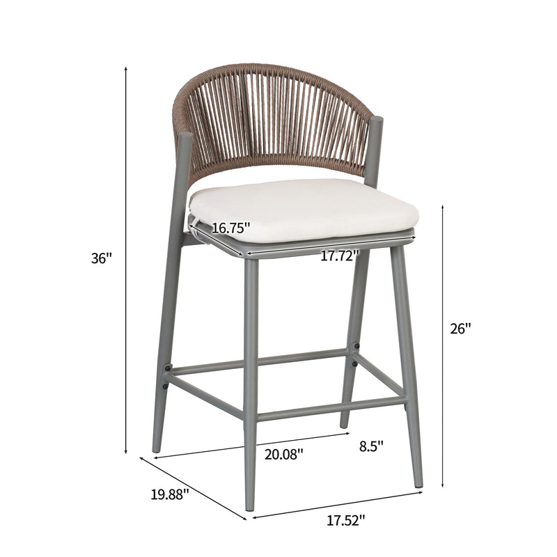 Outdoor 26" Counter Height Metal Frame Counter Stools With Scallop Shaped Backrest & Water Resistant Cushions