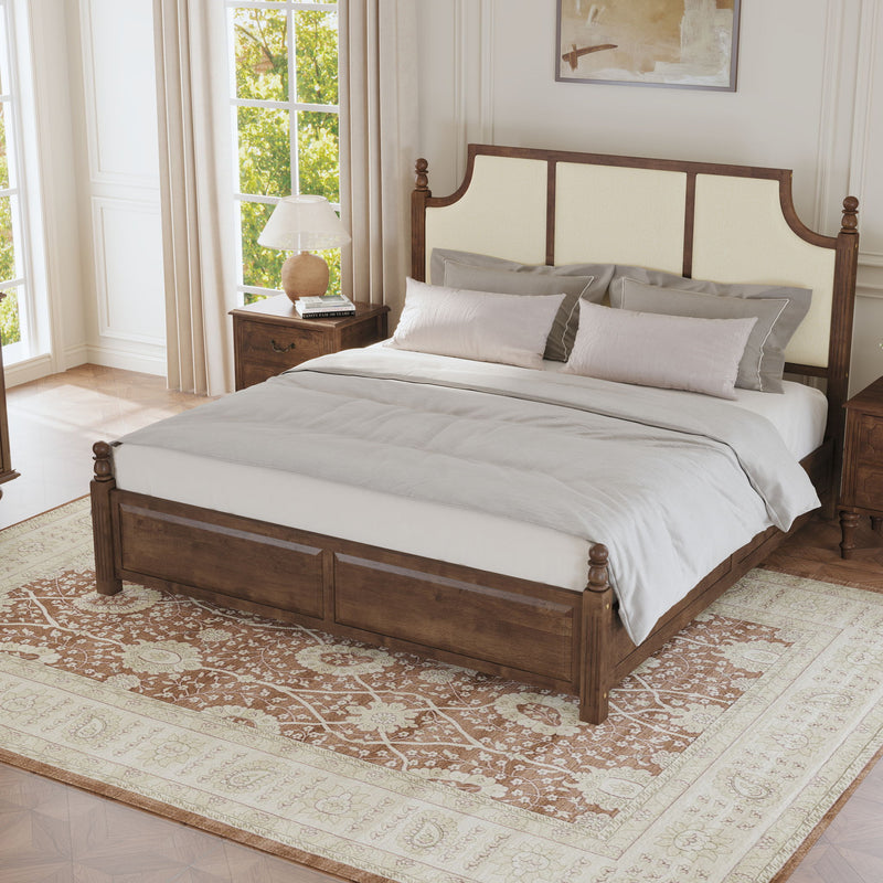 Farmhouse Platform Bed Frame & Tall Upholstered Headboard