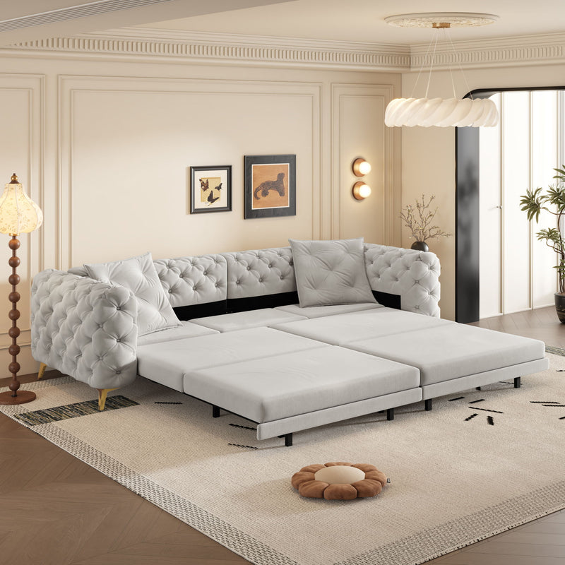 3 In 1 Convertible Sleeper, Deep Seat Pull Out Sofa Bed, Button Tufted