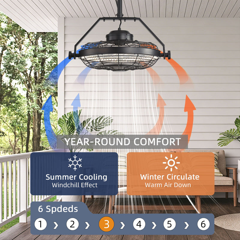 21" Outdoor Ceiling Fan With Dimmable LED Light, 7 Blades, Reversible DC Motor For Gazebos - Matte Black