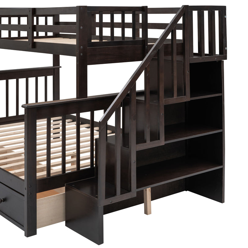 Stairway Bunk Bed With Storage And Guard Rail For Bedroom