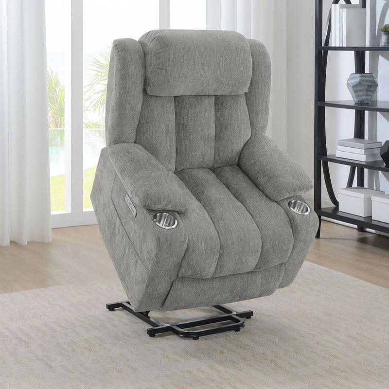 Beca - Upholstered Power Lift Recliner With Cupholders And USB Charging