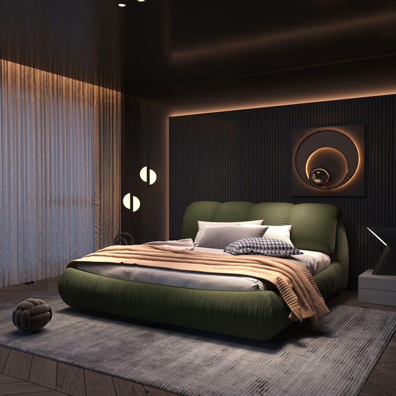 Luxury Upholstered Platform Bed With Oversized Padded Backrest And Solid Wood Frame