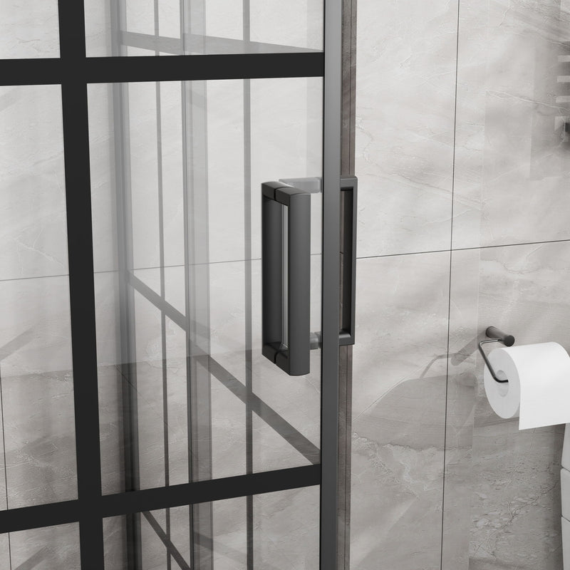 Corner Shower Enclosure Double Sliding Door & Shower Base - Matte Black