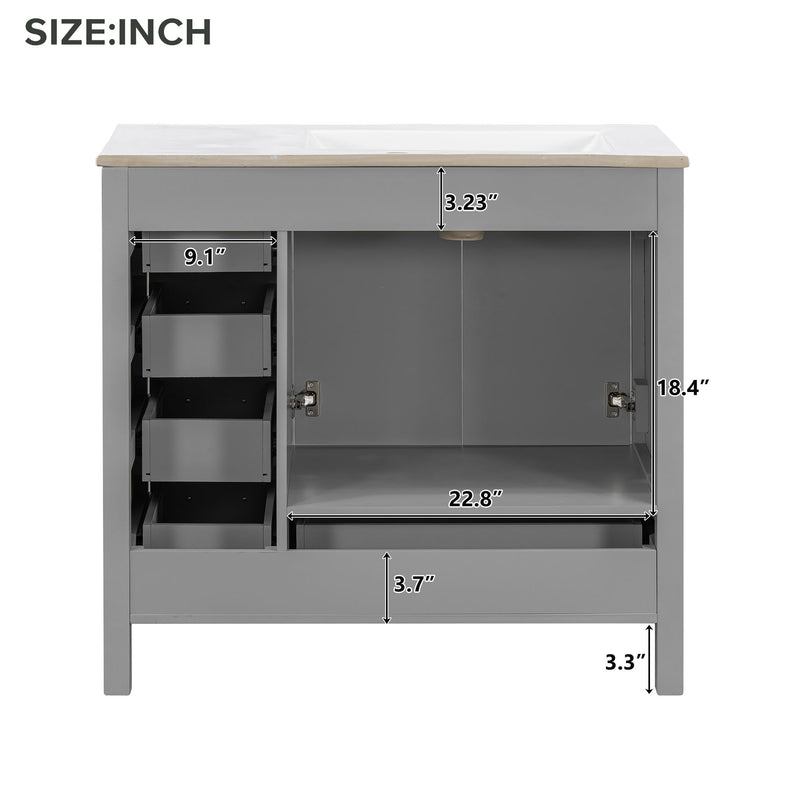 Bathroom Vanity With Ceramic Sink Combo, Abundant Storage Cabinet 2 Soft Close Doors And 5 Drawers