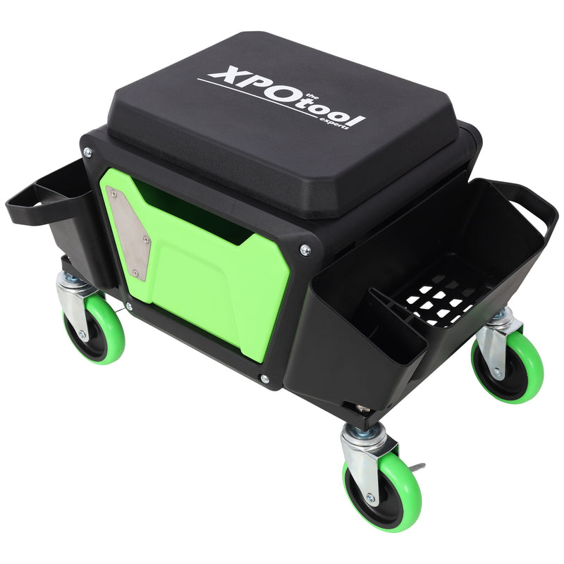 Heavy Duty Mechanic Stool With Wheels And Soft Rubber Cushion And 330Lbs Capacity - Green